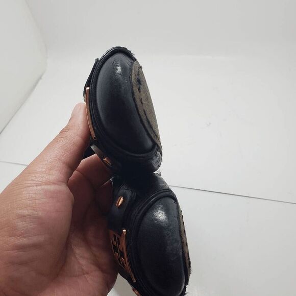 Tory Burch Women's Black Leather Clines Gold Buckle Slip On Flats 5 - Picture 10 of 10